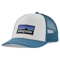 Patagonia P-6 Logo LoPro Trucker Hat White W/Wavy Blue